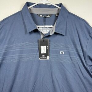 Travis Mathew Monterey Chest Stripe Polo Shirt XXL Blue Performance Golf Manheim